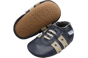 YIHAKIDS Baby Rubber Sole Shoes Boys Girls Infant Crawling Toddler Moccasins Leather Walking Anti-Slip Sole Slippers Newborn Mini Kids Crib Boots 0-24 Months