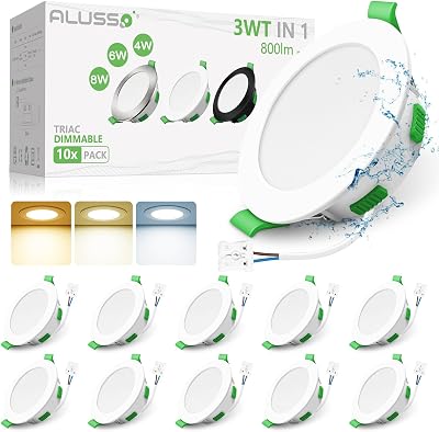 ALUSSO LED Slim Downlights 4W 6W 8W Dimmable 3CCT IP44 White 10 Pack