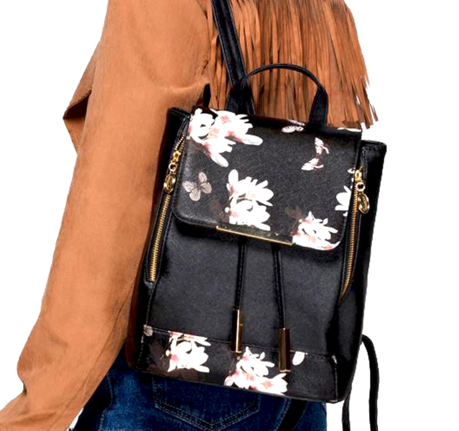 di grazia women's pu leather magnetic black casual backpack (medium)