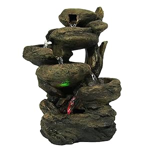 Sunnydaze 6-Tier Staggered Rock Falls Tabletop Fountain with Colored LED Lights, 13.5 inch
