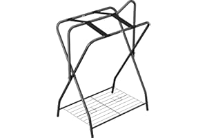 Queension Foldable Saddle Rack for Horse Stable Equipment, Portable Horse Saddle Stand with Bottom Storage for English & Western Saddles, Saddle Pad Rack for Horse tack, Horses Blanket, Black