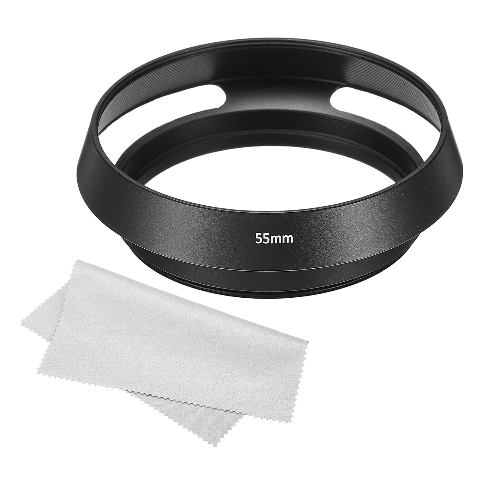 PATIKIL 55mm Lens Hood, Standard Vented Matte Surface Anti-reflective Inside Hood with Cleaning Cloth for Camera Lens, Black for Nikon, for Fujifilm, for Pentax, for Leica