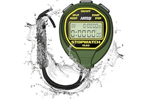 ANTEQI 20 Laps Memory Stopwatch Waterproof, ON/Off Function Digital Simple Stopwatch Timer, No Clock No Calendar No Alarm, Silent Stop Watch for Sports Coaches Swimming Running, Green