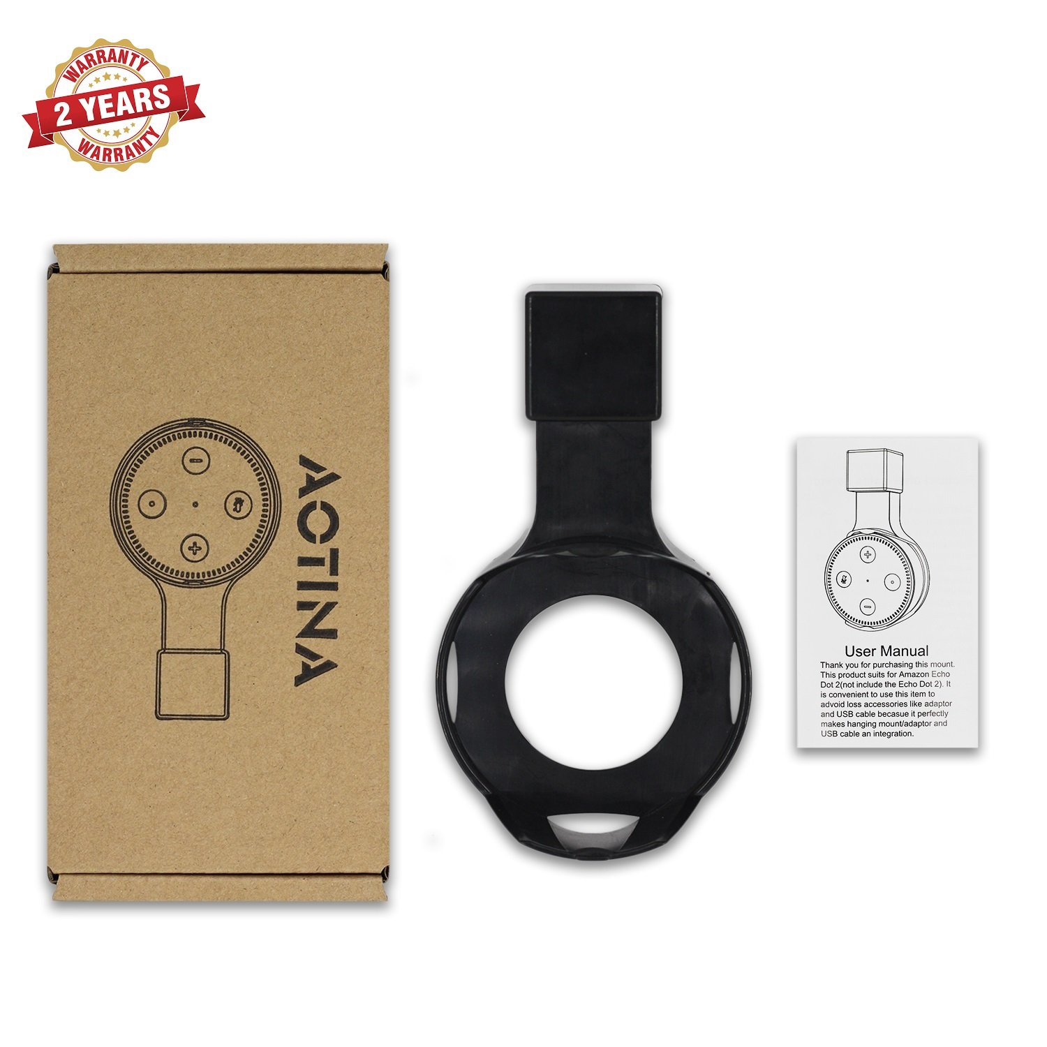 AOTINA Echo Dot 2 Wall Mount Outlet Wall Mount Hanger Holder Stand Plug in mount for Amazon Echo Dot 2nd Generation without Mess Wires Or Screws, Plug in Kitchens Bathroom Bedroom (Black)