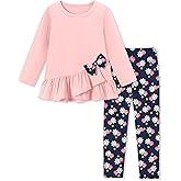 SOLOYEE Toddler Girl Clothes 18M-8T Girls Fall Winter Outfit, Long Sleeve Ruffle Bowknot Top + Floral Pants 2Pcs Clothing Set