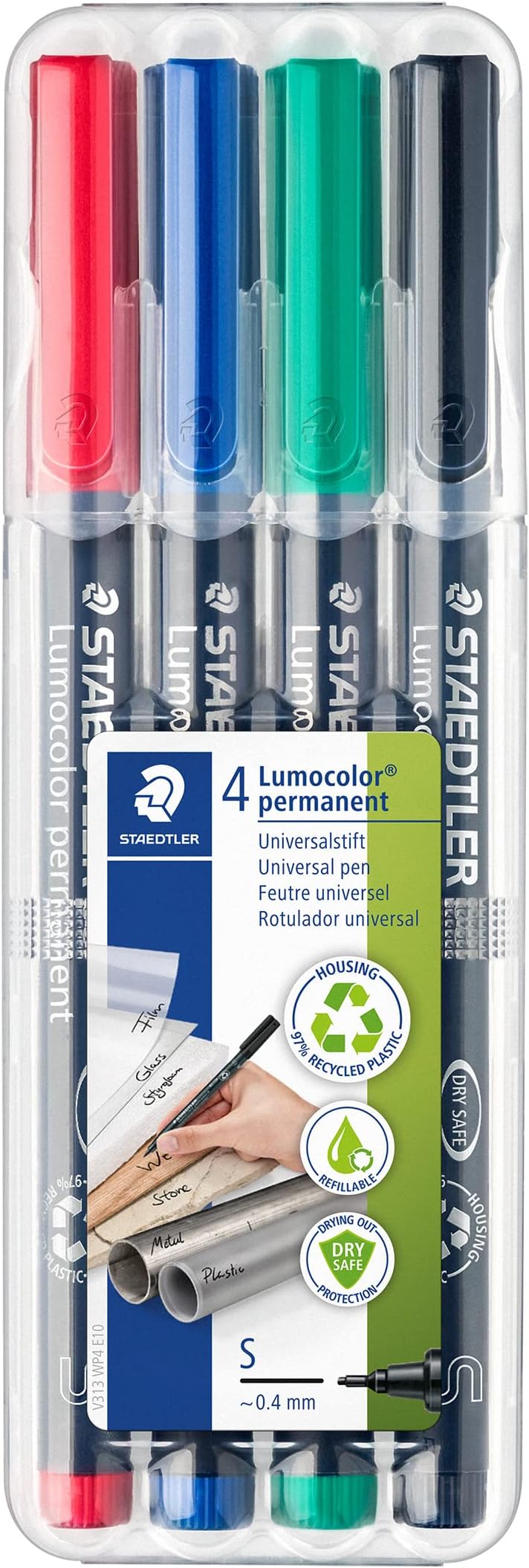 Staedtler 313 WP4 Lumocolor Permanent Pen 0.4 mm Assorted 4 Pack