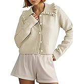 Arssm Womens Ruffle Collar Cardigan Cropped Button Down Open Front Sweaters Knitted Long Sleeve Fall 2025 Elegant Outwear