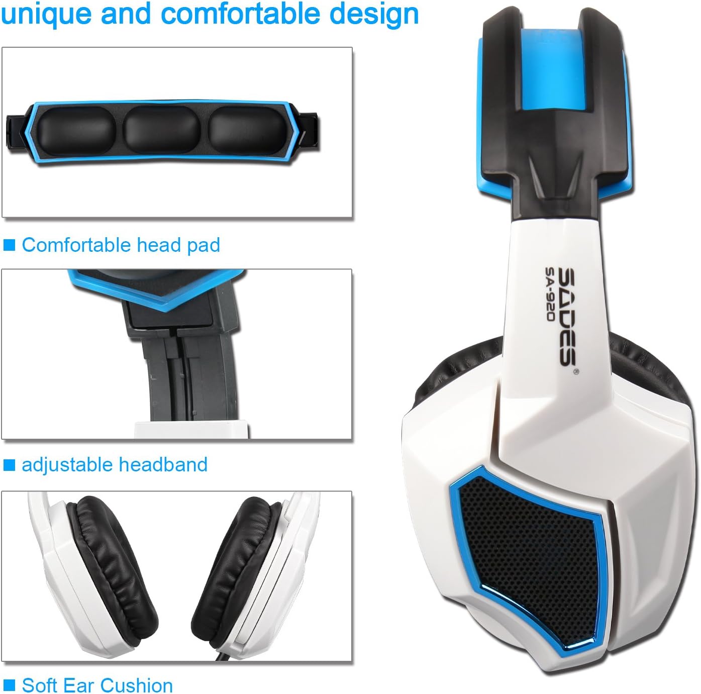 Sades SA920 3.5mm Wired Stereo Gaming Over Ear Headset with Microphone and Revolution Volume Control for Xbox One / Xbox 360 / PS4 / PC /Cell phones / iPad (Black/White): Electronics