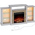 Rolanstar Fireplace TV Stand with LED Lights and Power Outlets, TV Console for 32" 43" 50" 55" 65", Entertainment Center with Adjustable Glass Shelves, Ivory White