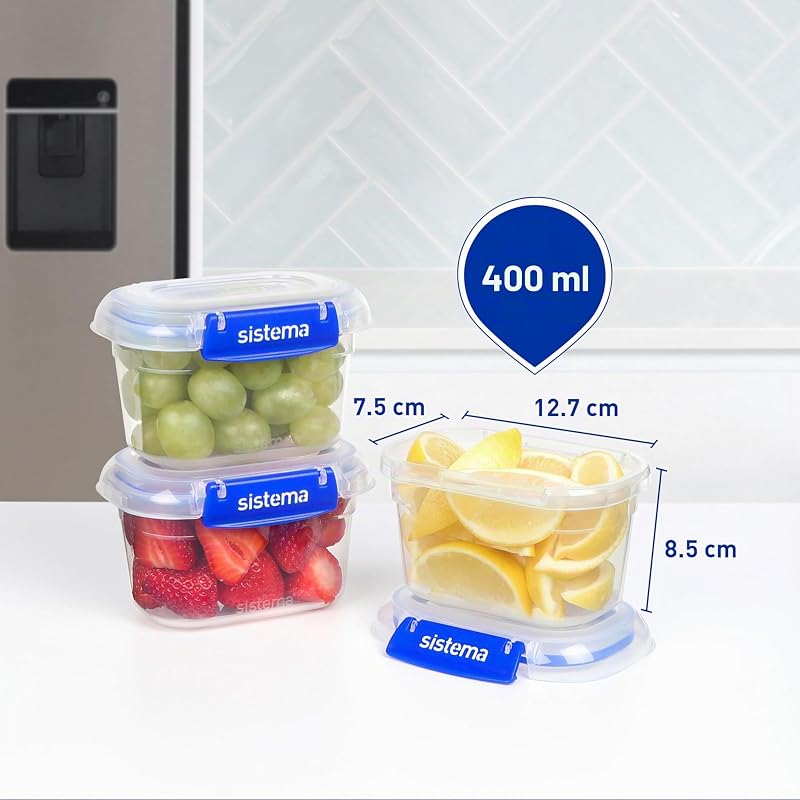 KLIP IT PLUS Récipients de conservation alimentaire | 400 ml | Boîtes alimentaires étanchesempilables et hermétiques compatibles réfrigérateur/congélateur | sans BPA | Lot de 3