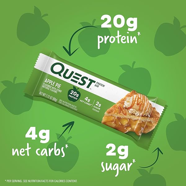 QUEST NUTRITION APPLE PIE PROTEIN BAR, 20G PROTEIN, 4G NET CARBS, 2G SUGAR, GLUTEN FREE, KETO FRIENDLY, 12 COUNT