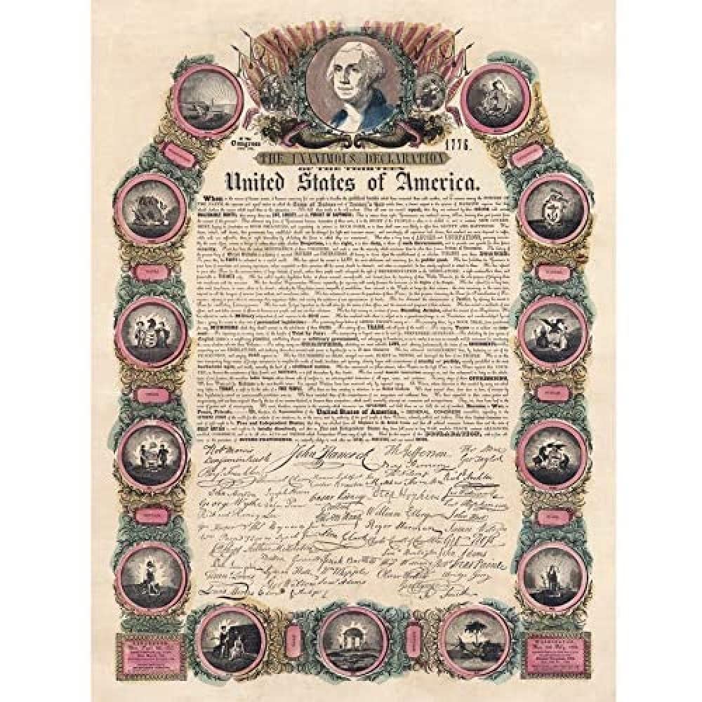 Artery8 Phelps 1845 USA Declaration Independence 1776 Pictorial Unframed Wall Art Print Poster Home Decor Premium