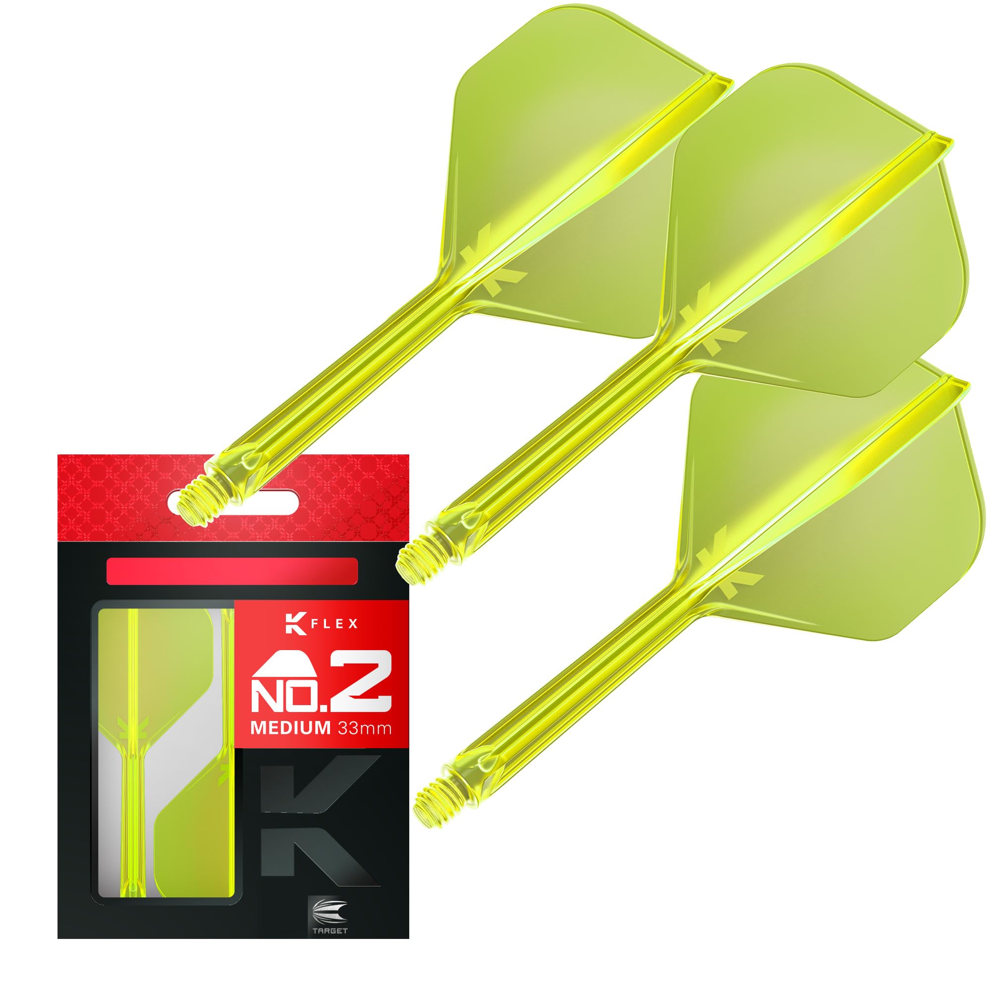 Target Darts K Flex Integrated Dart Flights And Shafts, No.2 Yellow (Medium) | Pack Of 3 K-Flex – No2, Kflex All In One Moulded Dart Flight & Stem | Professional Dart Accessories