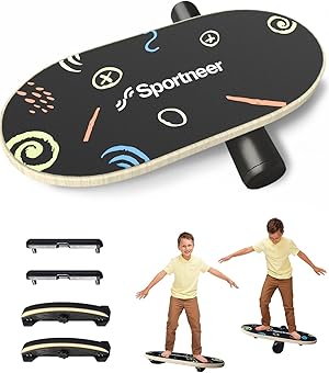 Sportneer Balance Board - Wobble Board mit verstellbaren Stoppern und Rollen - Balancier-Trainer zur Verbesserung des Gleichgewichts, Surf-Trainer und Physiotherapie - kleine Größe speziell für Kinder