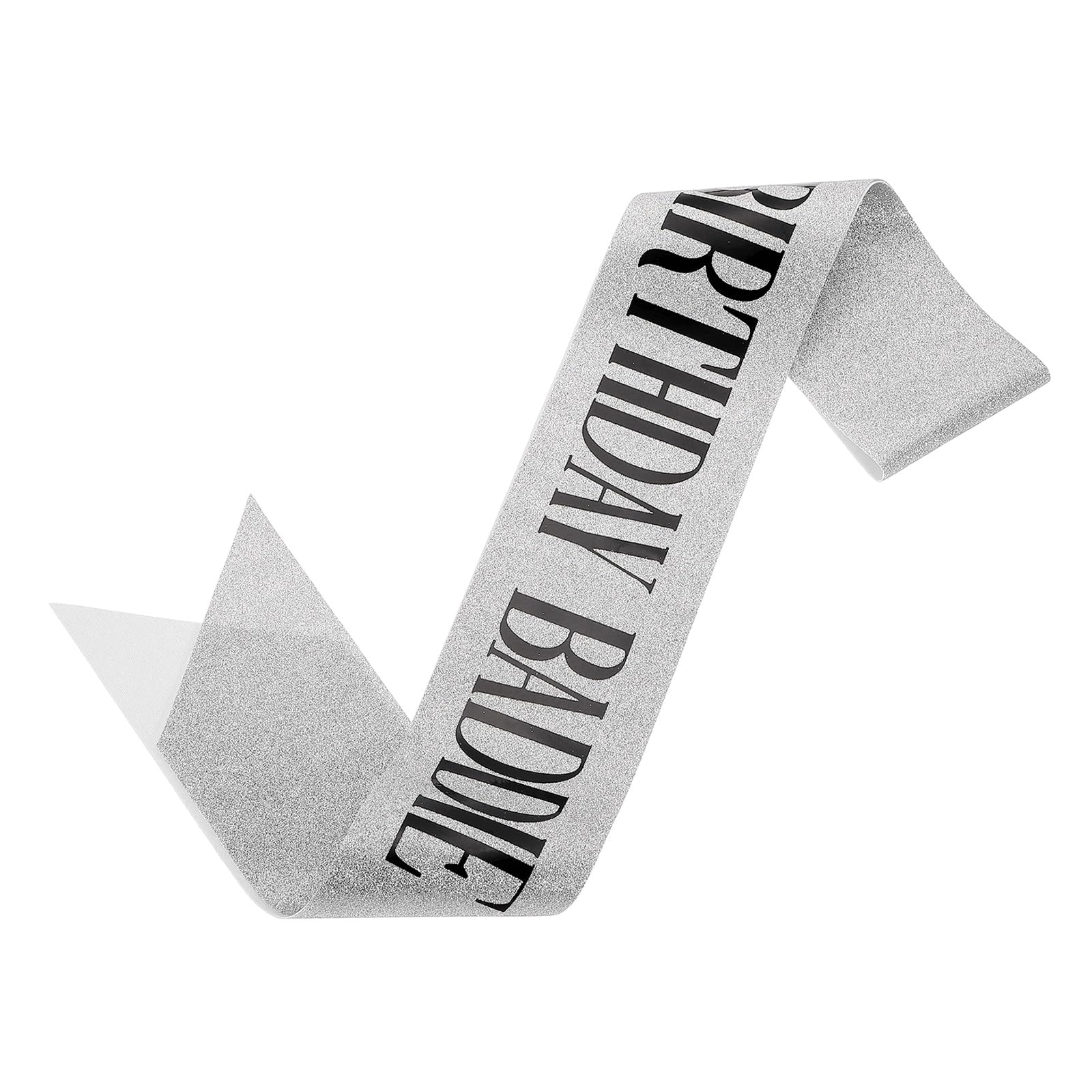 sourcing map Birthday Baddie Sash with Pin Black Foil Lettering Party Favors Supplies Decorations Accessories for Women Costume Gifts Sweet Birth Day, Silver