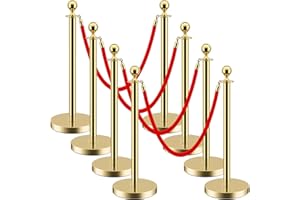 LOVMOR 8 PCS Stainless Steel Stanchion Post Queue 5 ft Red Velvet Rope Red Carpet Ropes and Poles Crowd Control Barriers for Red Carpet Themed Decoration