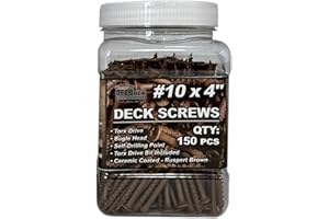 #10 × 4" Deck Screws – Brown Ruspert, Torx Drive (Bit Included), Self-Drilling Type-17 Bugle Head Wood Screws – 150 pcs Jar f