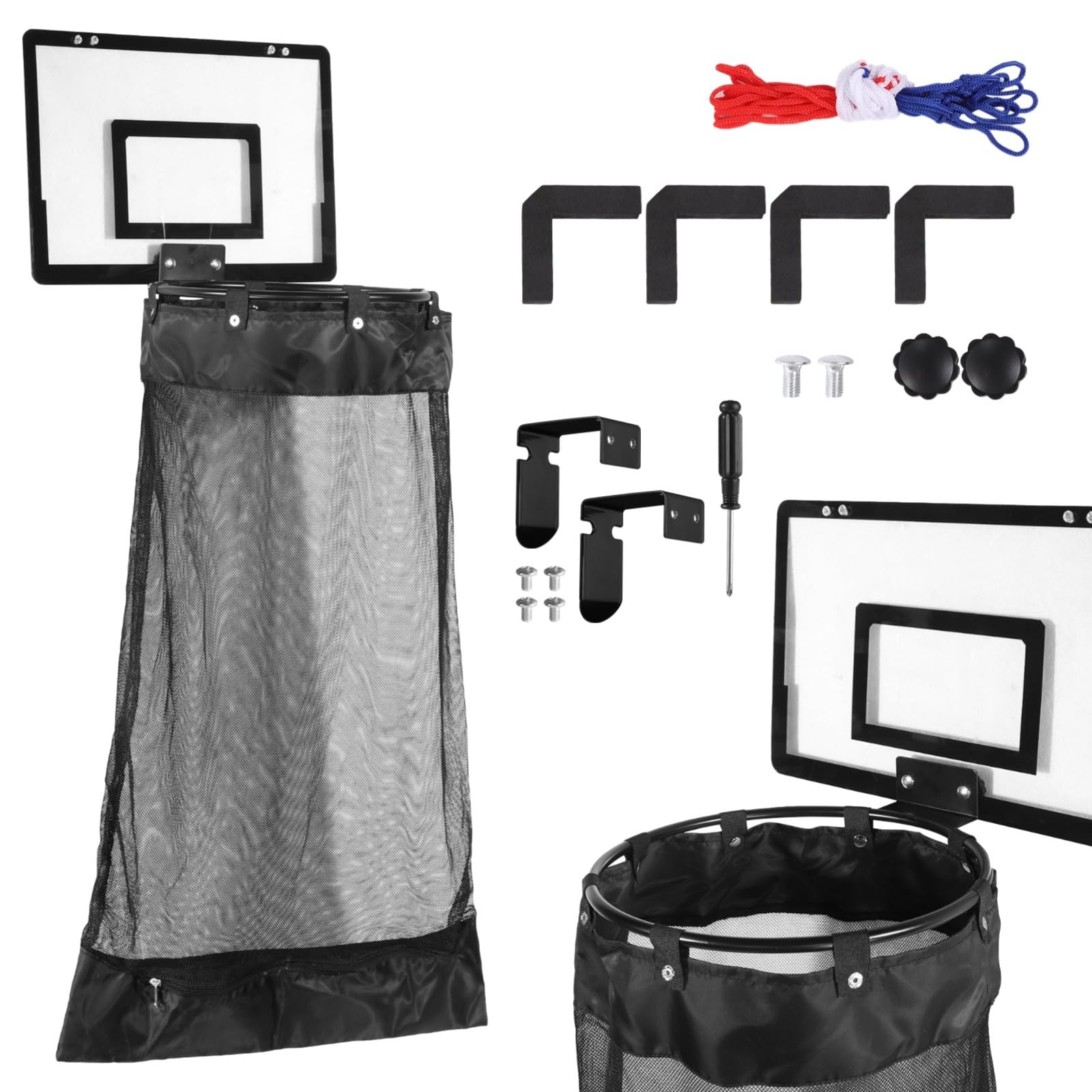 Photo 1 of Over the Door Basketball Laundry Hamper, Hanging Laundry Basket with Basketball Hoop, Basketballs Laundry Hamper with Zipper, Removable Basketballs Hoop Laundry for Room Bathroom (Black)