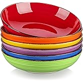 vancasso Bonita Pasta Bowls Set of 6, 38 oz Shallow Ceramic Bowls for Pasta, Salad, Soup & More - Microwave, Dishwasher & Oven Safe - Assorted Colors