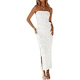 ZESICA Women's 2026 Summer Floral Strapless Maxi Dress Bodycon Tube Side Slit Mesh Wedding Guest Cocktail Party Long Dresses
