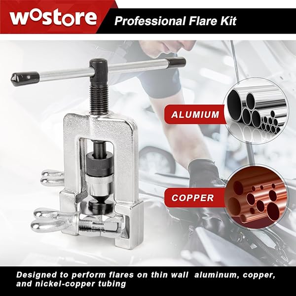 WOSTORE PROFESSIONAL BRAKE LINE FLARE KIT FOR SINGLE, DOUBLE (SAE) FLARES & BUBBLE (ISO) FLARES WITH TUBING CUTTER PIPE REAMER FOR 3/16-5/8″ 7 SIZES