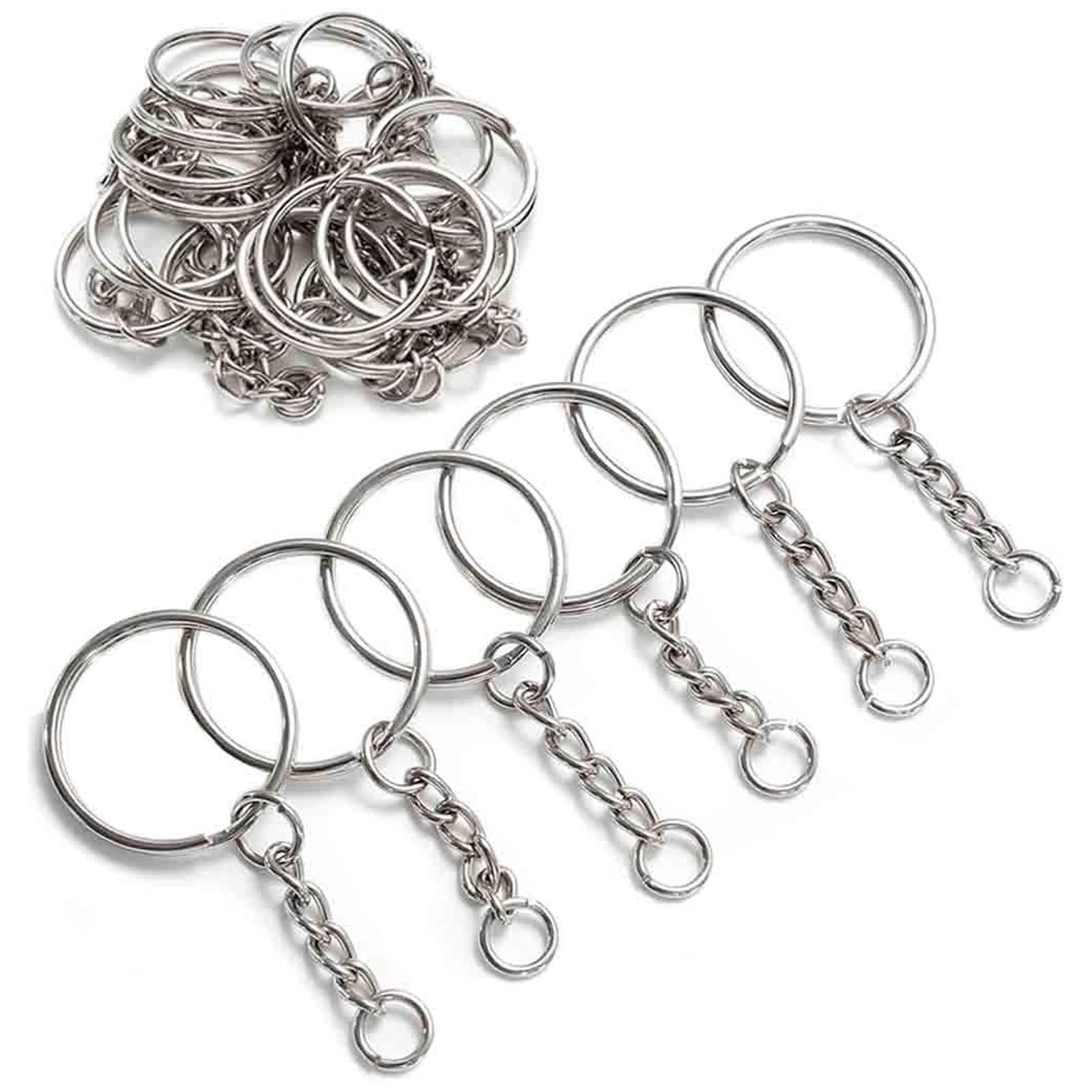 YHYZ Keychain Ring Set, 30pcs 1 Inch Splits Key Ring Hoops (25mm) with Chain + 30pcs Jumper Rings, Metal Sliver Keyring Chains, for DIY Craft Tassels Resin Art Jewellery Making Attachment (30 Sets)