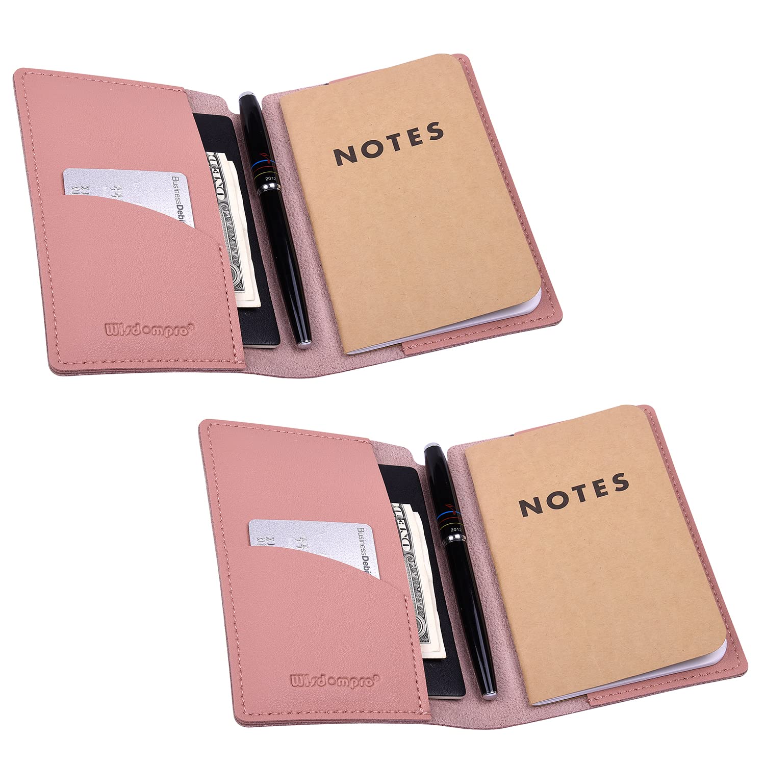 Wisdompro Journal Cover, 2 Pack PU Leather Notebook Cover for Field Notes,or Other 3.5" x 5.5" Pocket Notebooks - Pink