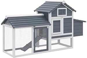 PawHut 60" Large Chicken Coop Wooden Hen House Poultry Cage for Outdoor Backyard with 2 Doors, Nesting Box and Removable Tray