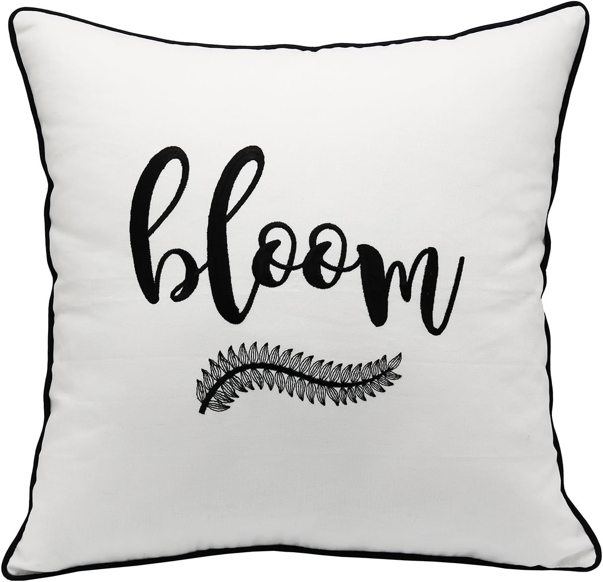YugTex Bloom Embroidered Cotton Decorative Square Accent Throw Pillow Cover - 18x18 Inches, Ivory