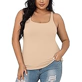 V FOR CITY Plus Size Tank Top for Women with Shelf Bra Adjustable Wide Strap Camisole Summer Basic Cotton Udershirts 1X-5X