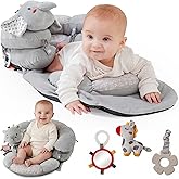 Knotly Charm 2-in-1 Tummy Time Mat & Baby Lounger Pillow - Seat Support for Baby Play Mat for Babies 0-6 Months, Infant Lounger Activity Center with Newborn Toys, Floor Pillows Sit Me Up (Elephant)