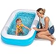 Inflatable Kiddie Pool 65"x39"x10" (5'5") Blow Up Soft Padded Floor, Handles and Drain - Shallow Rectangular Blow Up Swimming Pool for Kids Age 2+ Toddler Ball Pit Small Adult Backyard Tanning Pool