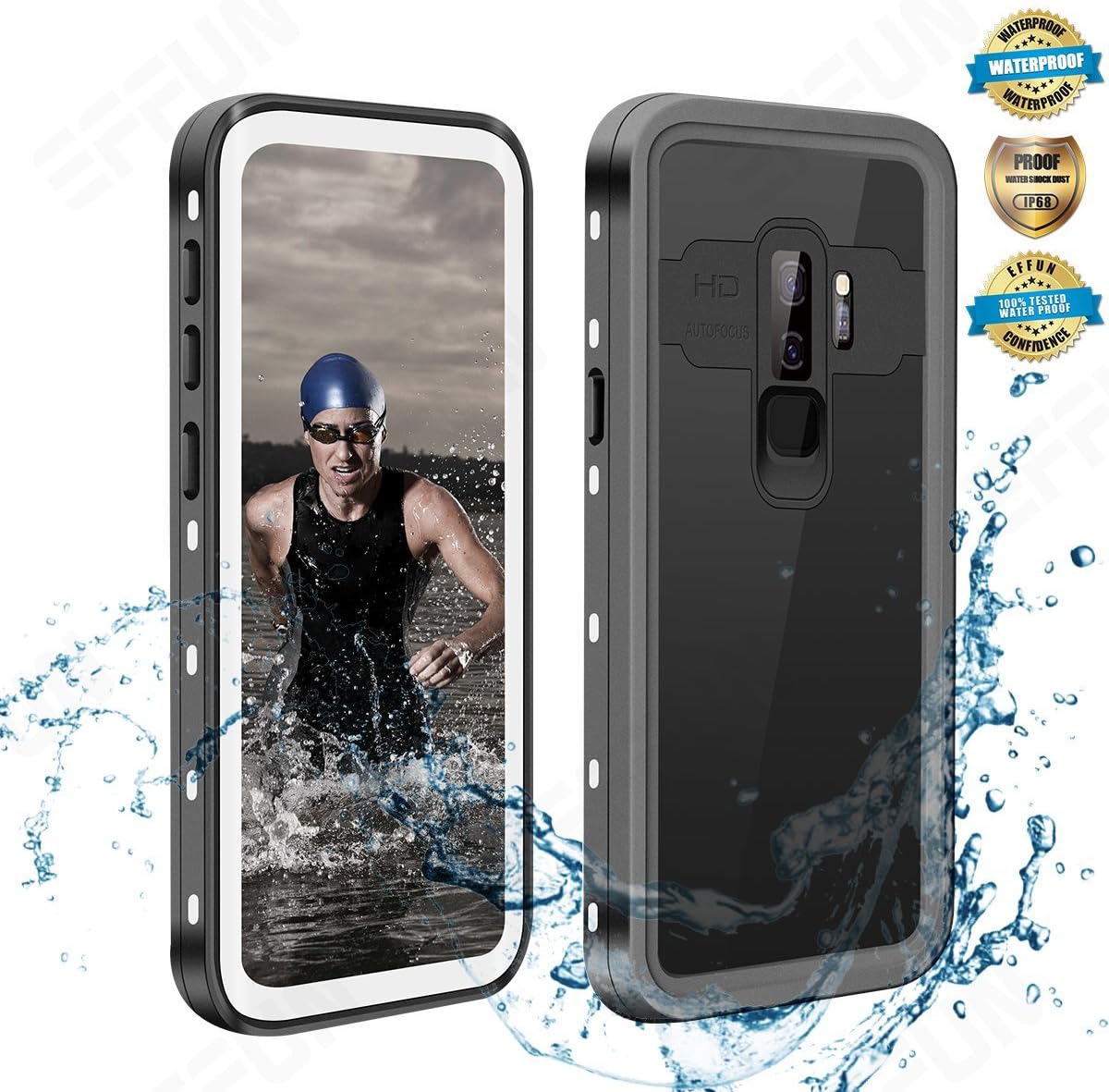 Samsung Galaxy S9 Plus Waterproof Case, Effun IP68 Certified Waterproof Underwater Cover Dustproof Snowproof Shockproof Case for Galaxy S9 Plus with Phone Stand, PH Test Paper and Floating Strap White