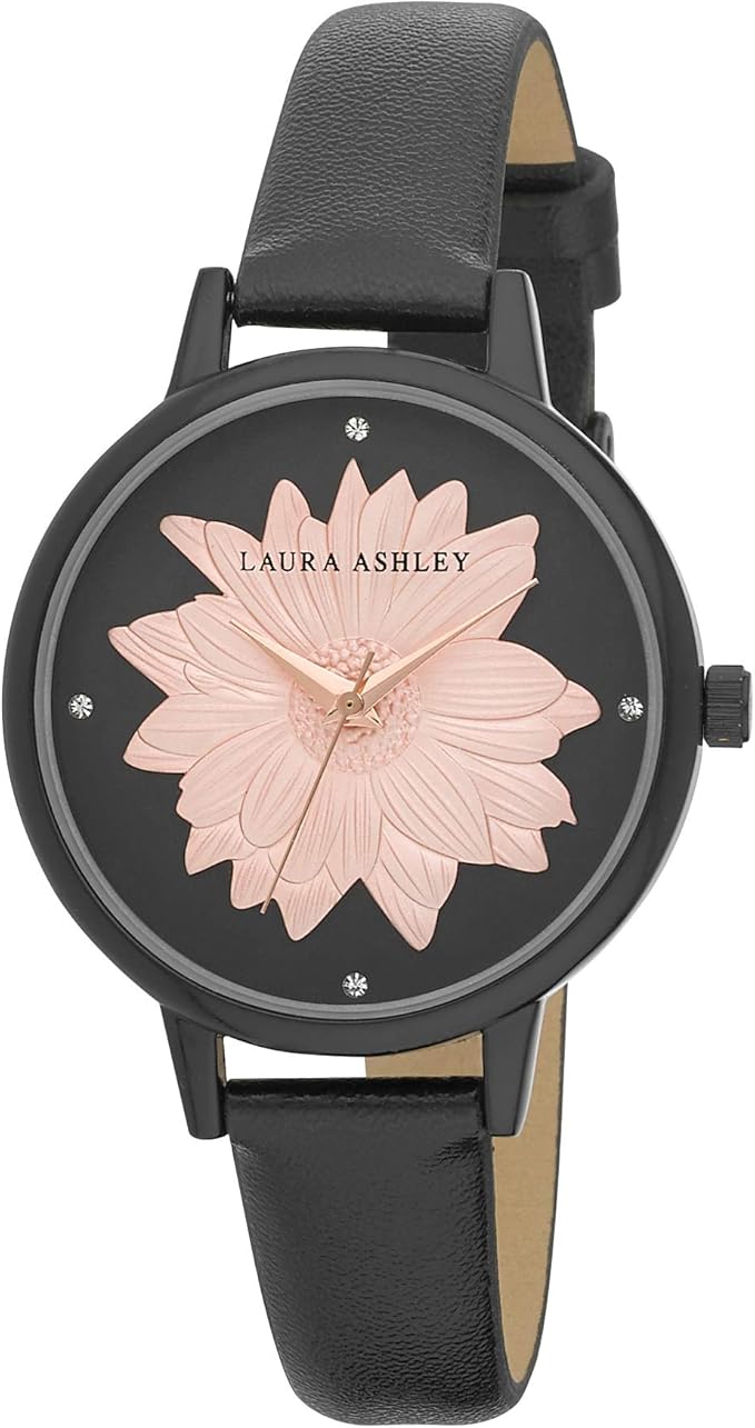 Laura Ashley Womens LA31097BK Black Round"Flower" Dial