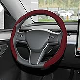 Frani Nappa Leather Steering Wheel Cover,Universal Fit 15 Inch-Premium Non-Slip Breathable Comfort Grip for Cars Trucks SUVs,Anti-Slip Durable Interior Upgrade Wine Red