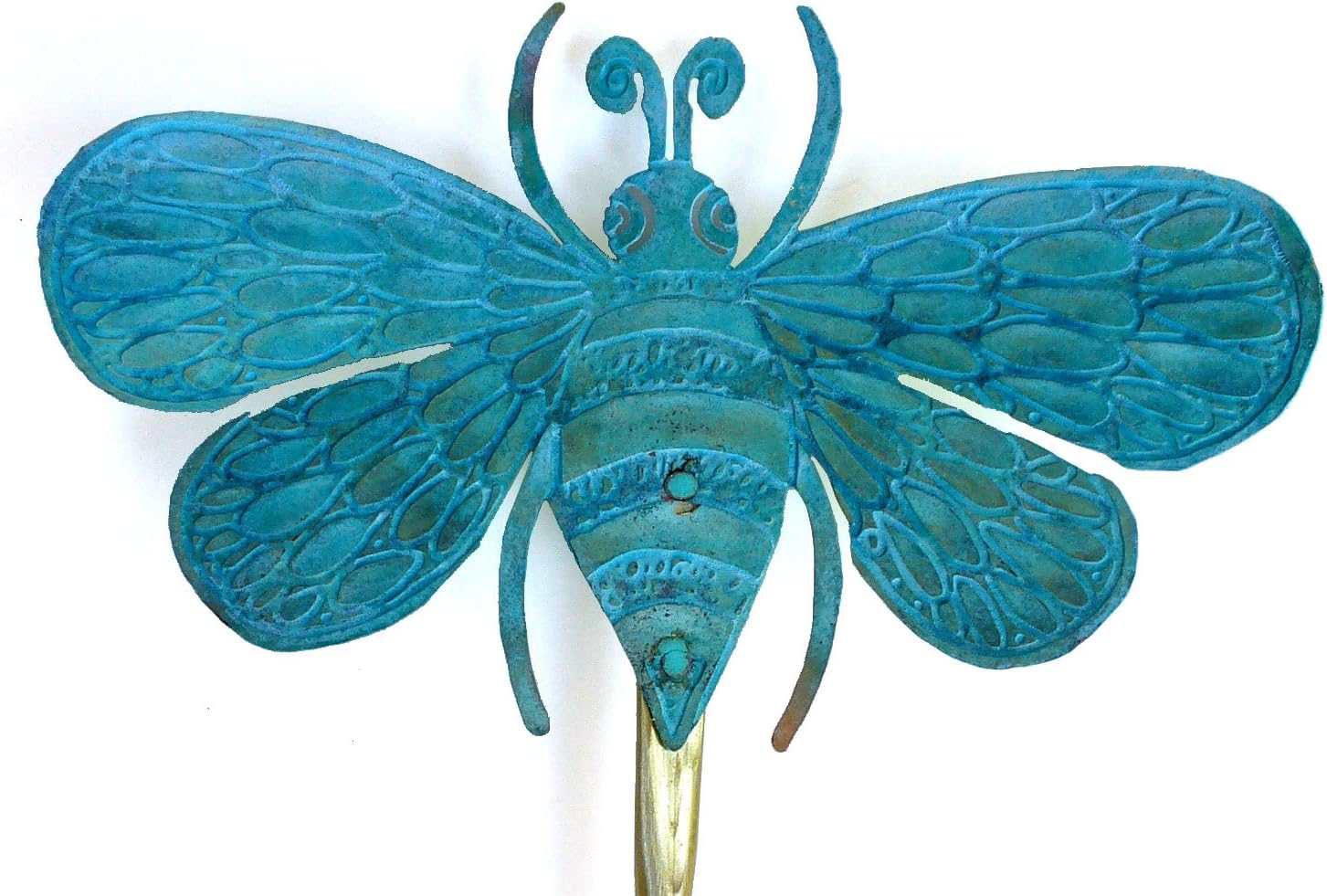 Bumblebee Original Brass Plant Stake with Patina Finish for Garden and Planters Handmade in USA