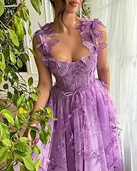 YUAOHUANG 3D Butterfly Tulle Prom Dresses for Women