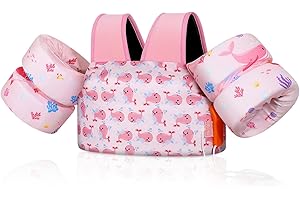MoKo Toddler Swim Vest for Kids, Swim Arm Floaties 22-66lbs Cartoon Swimming Water Wings Pool Float Vests Sleeves Shoulder Straps Arm Band for Children Learn to Swim, Pink & Whale