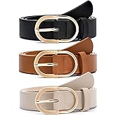VONMELLI 3 Pack Women's Belts for Jeans Pants Fashion Gold Buckle Ladies Dress Belt
