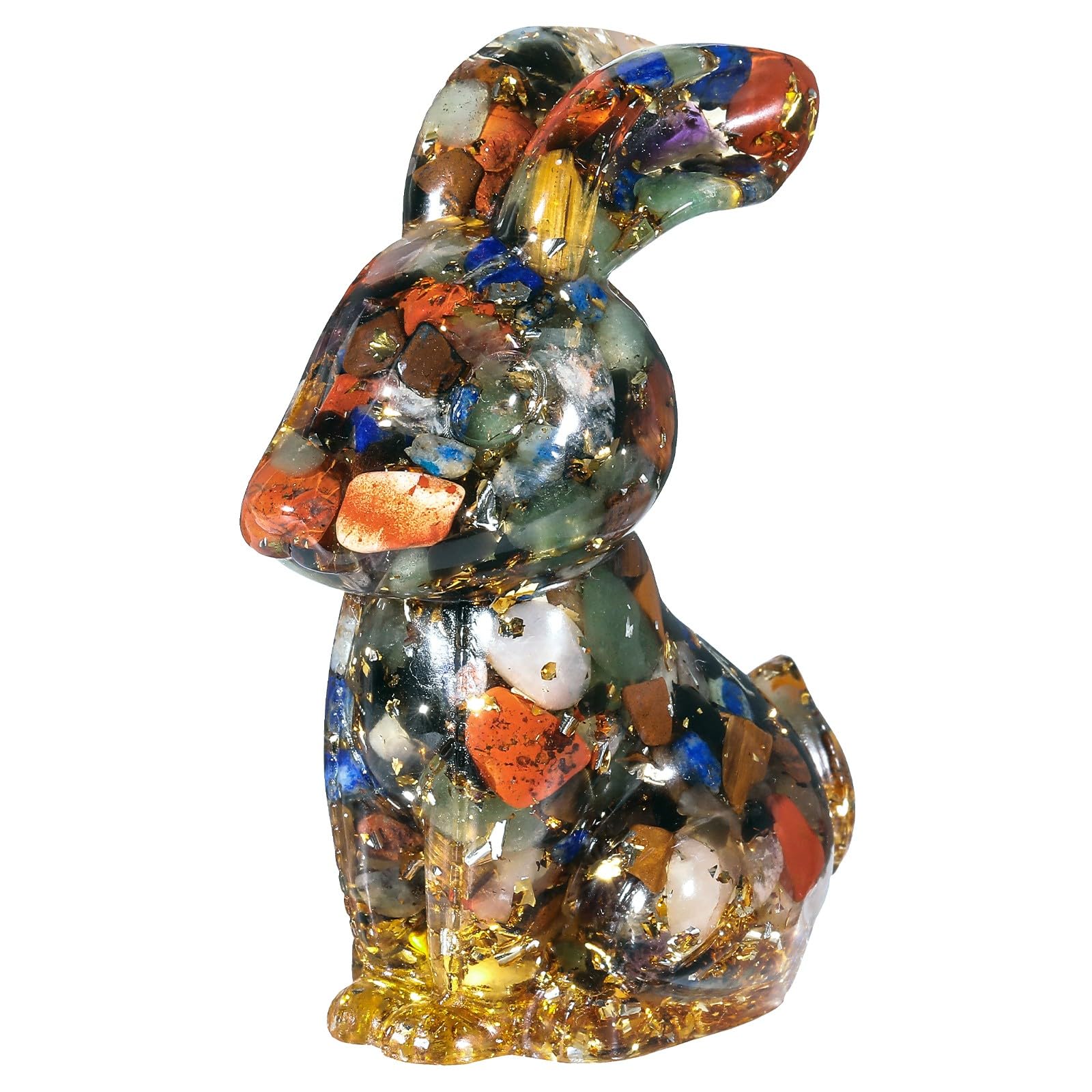 mookaitedecor Chakra Crystals Rabbit Figurine Ornament Home Good Luck Decor, Resin Healing Crystal Animal Bunny Sculpture Gift Stone Statue Colourful Bedroom Decor Easter Bunny Decoration