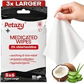 Petazy 2% Chlorhexidine Wipes for Dogs 3X Larger | Yeast Infection Ringworm Fungus Hot Spot Itch Relief | Medicated Antibacterial Antifungal Gentle Soothing Topical Wipes for Dog Cat | 50 Wipes 5x6