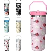 Xchearser Ladybug Tumbler with Handle and Flip Straw for Women Men, 30oz Cute Stainless Steel Insulated Cup, Water Bottle Travel Coffee Mug, Gifts for Animal Lovers