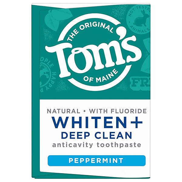 TOM’S OF MAINE WHITEN PLUS DEEP CLEAN WHITENING TOOTHPASTE, NATURAL WHITENING TOOTHPASTE WITH PLANT-BASED CLEANSERS, ENAMEL SAFE FORMULA, WHITENS WITHOUT CAUSING SENSITIVITY, PEPPERMINT, 4.0 OZ