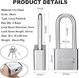 Firtink 2 Pack Long Shackle Padlocks with Keys Heavy Duty 30mm Long Neck view 2