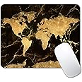 IMAYONDIA Square Mouse Pad, World Map Mouse Pad, Black Gold Marble Mousepad, Non-Slip Rubber Mouse Pad, Vintage Map Design Mouse Pads for Office, Work, Men, 9.5 x 7.9 Inch