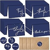 Teling 200 Set Thank You Cards with Envelopes Bulk, 6 x 4 Inch Blank Thank U Greeting Notes with Brown Kraft Envelopes Stickers Thankyou Card Set for Graduation Wedding Birthday Baby Shower(Navy Blue)