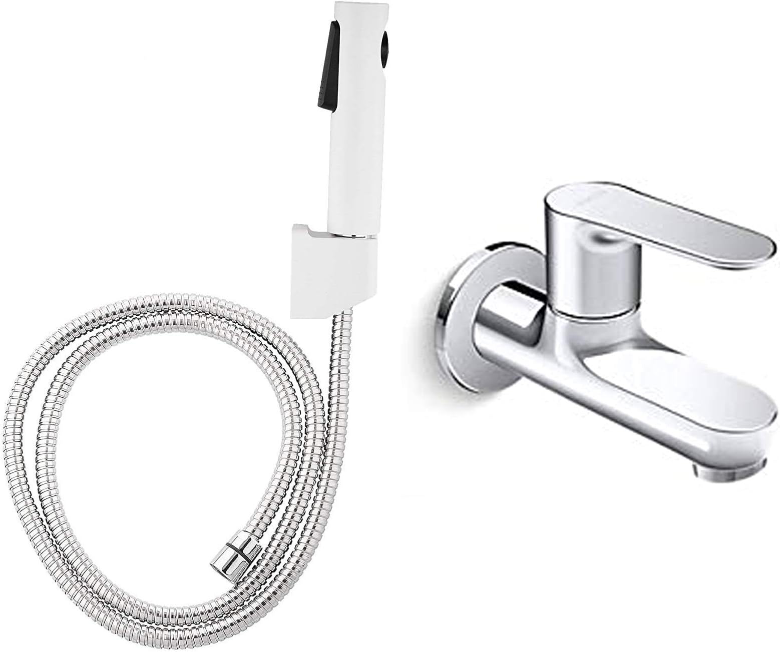 Kohler Cuff 98100IN-0 ABS Health Faucet (White) + KOHLER July 16093IN-4-CP 1-Way Bib Tap (Polished Chrome)