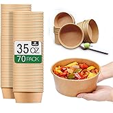 TOPtoper 35 Oz Large Paper Bowls【WITHOUT LIDS】 70 Pack Disposable Soup Bowls Plastic Free Party Supplies for Hot/Cold Food, Soup (35 OZ)