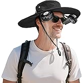 AMACOOL 2-in-1 Hands-free Hat Fan with Detachable Neck Fan, UPF 50+ Wide Brim Sun Hat, 3-Speed Adjustable, 2600mAh Rechargeable Fishing Essentials for Men Women Camping Travel Delivery Outdoor-Black