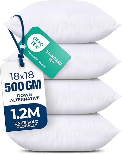 Utopia Bedding Throw Pillows, Decorative 18x18 Pillow Inserts, Set of 4 | Down alternative pillow insert with plush fluffy fi